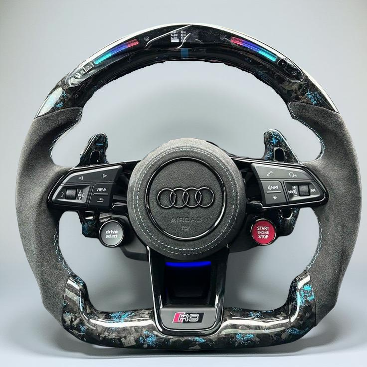 Volante Audi RS – Carbono Forjado y Alcántara Azul Con Pantalla LED