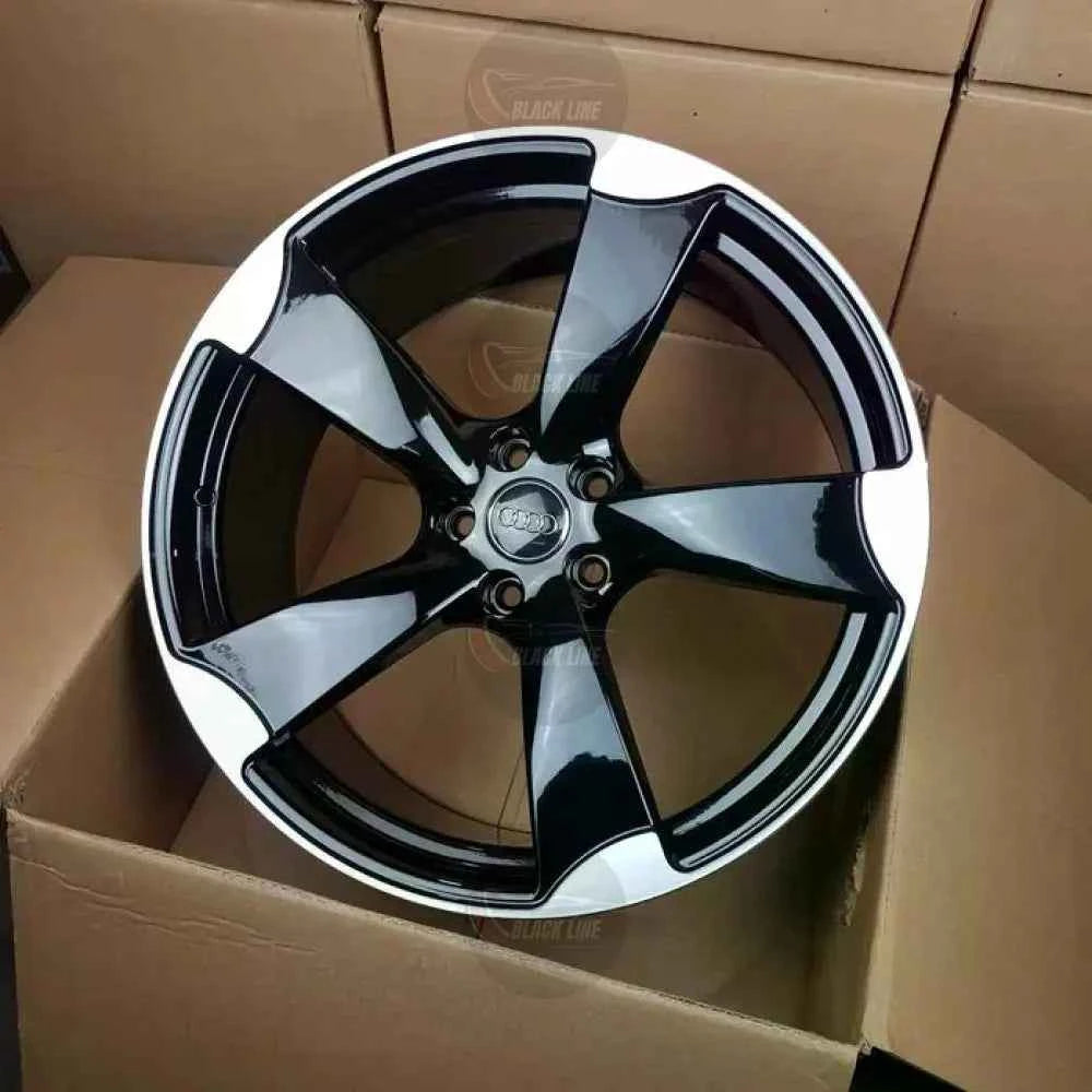 Llantas Deportivas Estilo Audi de Cinco Radios Turbina – Negro y Plata
