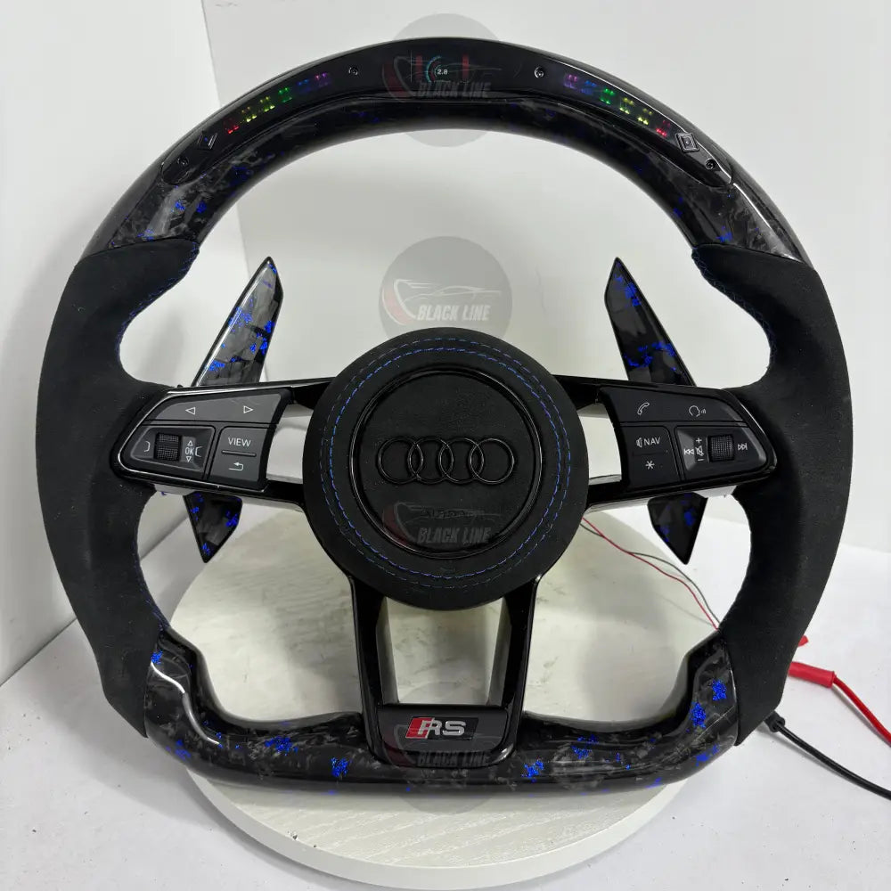 Volante Audi RS Personalizado en Carbono Forjado Azul Alcantara y Pantalla LED con Airbag Incluido