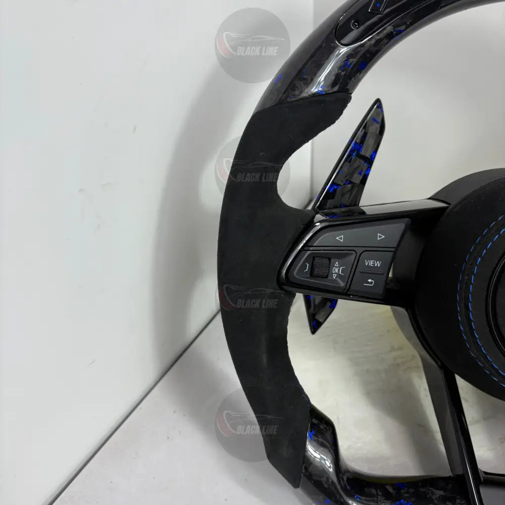 Volante Audi RS Personalizado en Carbono Forjado Azul Alcantara y Pantalla LED con Airbag Incluido
