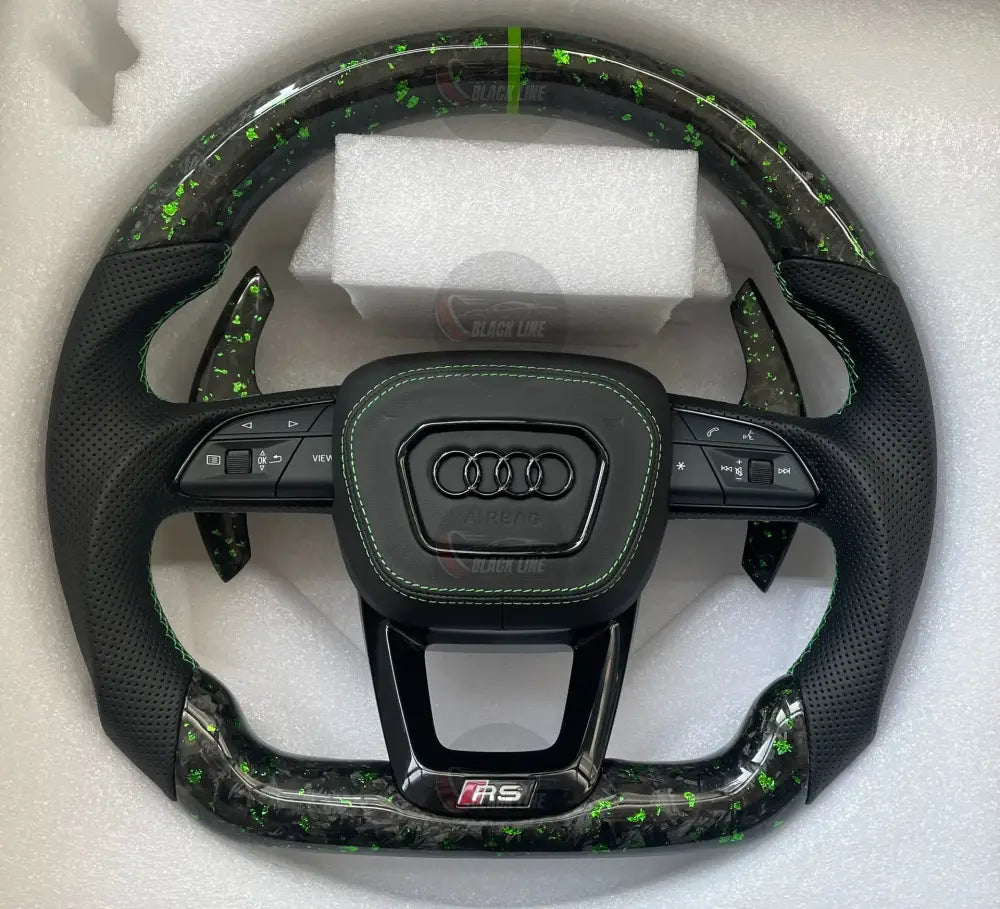 Volante Audi RS Personalizado en Carbono Forjado Verde y Cuero Perforado con Airbag Incluido