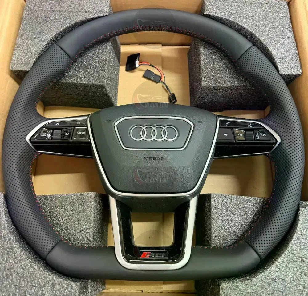 Volante Audi RS en Cuero Negro Perforado con Levas Multifunción y Detalles RS