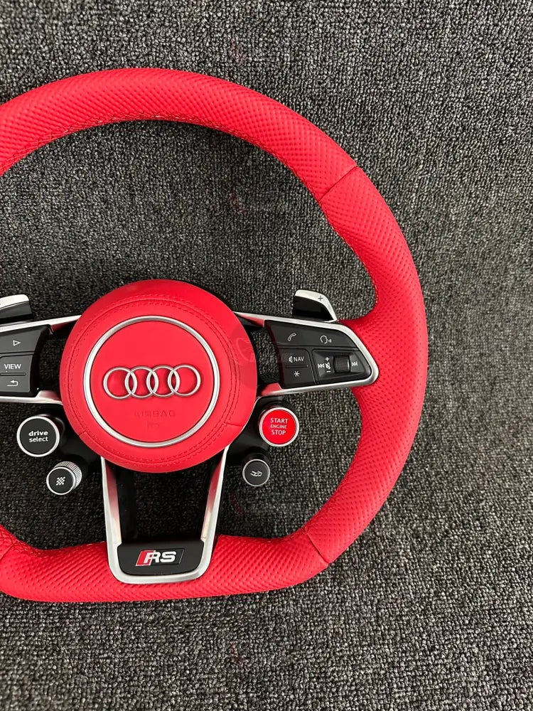 Volante Audi RS Deportivo en Cuero Rojo Perforado | Levas Drive Select Start Engine Stop Botones Deportivos
