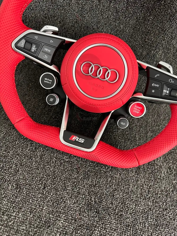 Volante Audi RS Deportivo en Cuero Rojo Perforado | Levas Drive Select Start Engine Stop Botones Deportivos