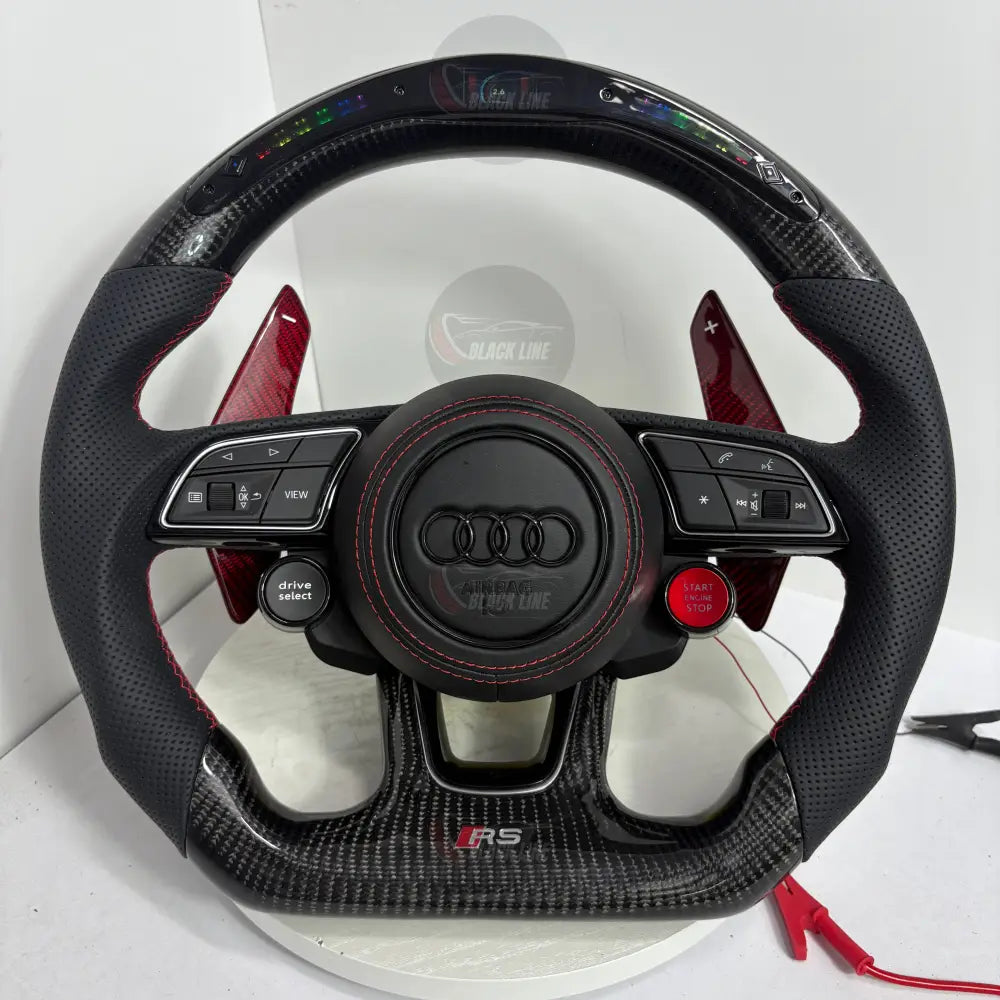 Volante Audi RS Personalizado en Fibra de Carbono Cuero Perforado y Pantalla LED con Airbag Incluido