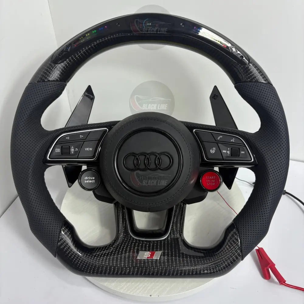 Volante Audi RS Personalizado en Fibra de Carbono Cuero Perforado y Pantalla LED con Airbag Incluido