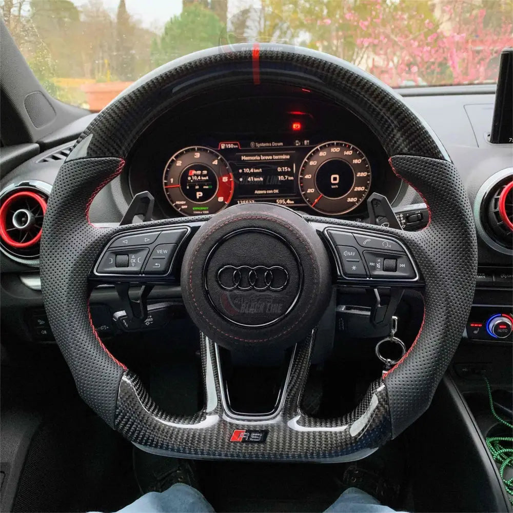 Volante Audi RS Deportivo en Fibra de Carbono y Cuero Perforado con Levas y Multifunción