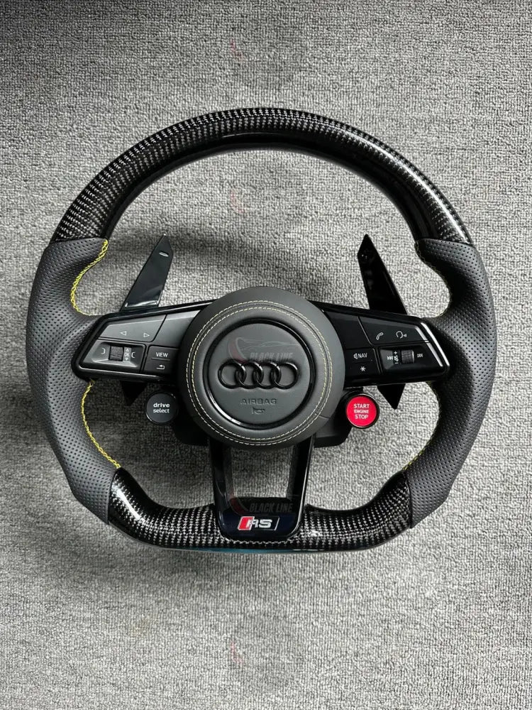 Volante Audi RS Deportivo en Fibra de Carbono y Cuero Perforado | Drive Select Start Engine Stop Levas Multifunción y