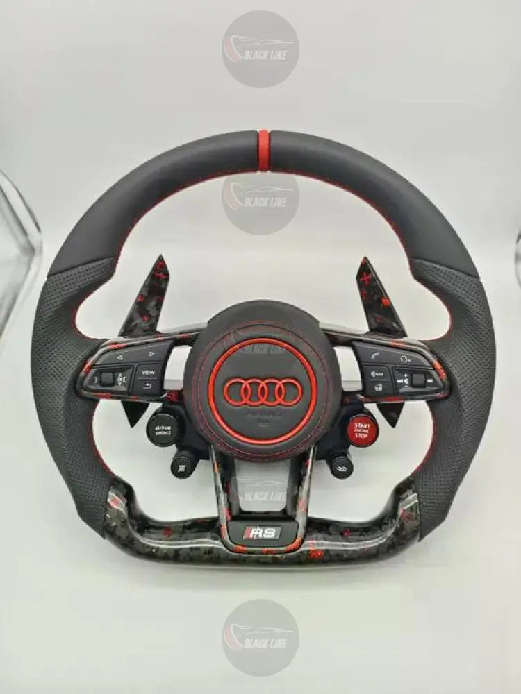 Volante Audi RS Performance en Fibra de Carbono Cuero Perforado y Detalles Rojos con Levas y Multifunción