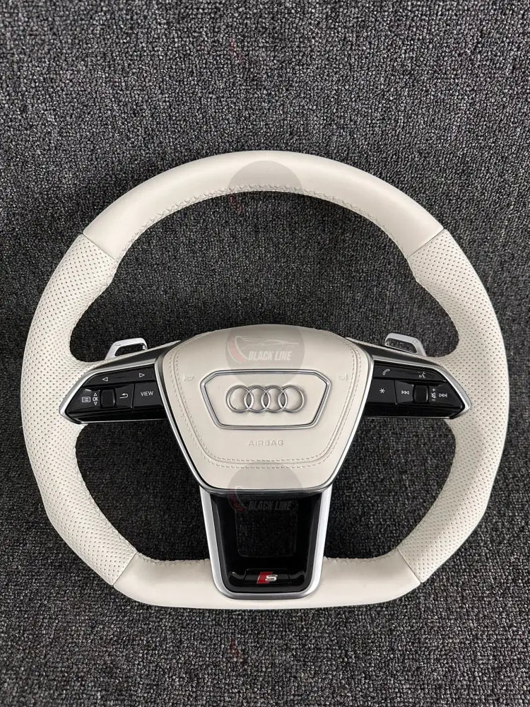 Volante Audi S Deportivo en Piel Color Marfil | Mandos Multifunción Levas de Cambio Fondo Plano y Airbag