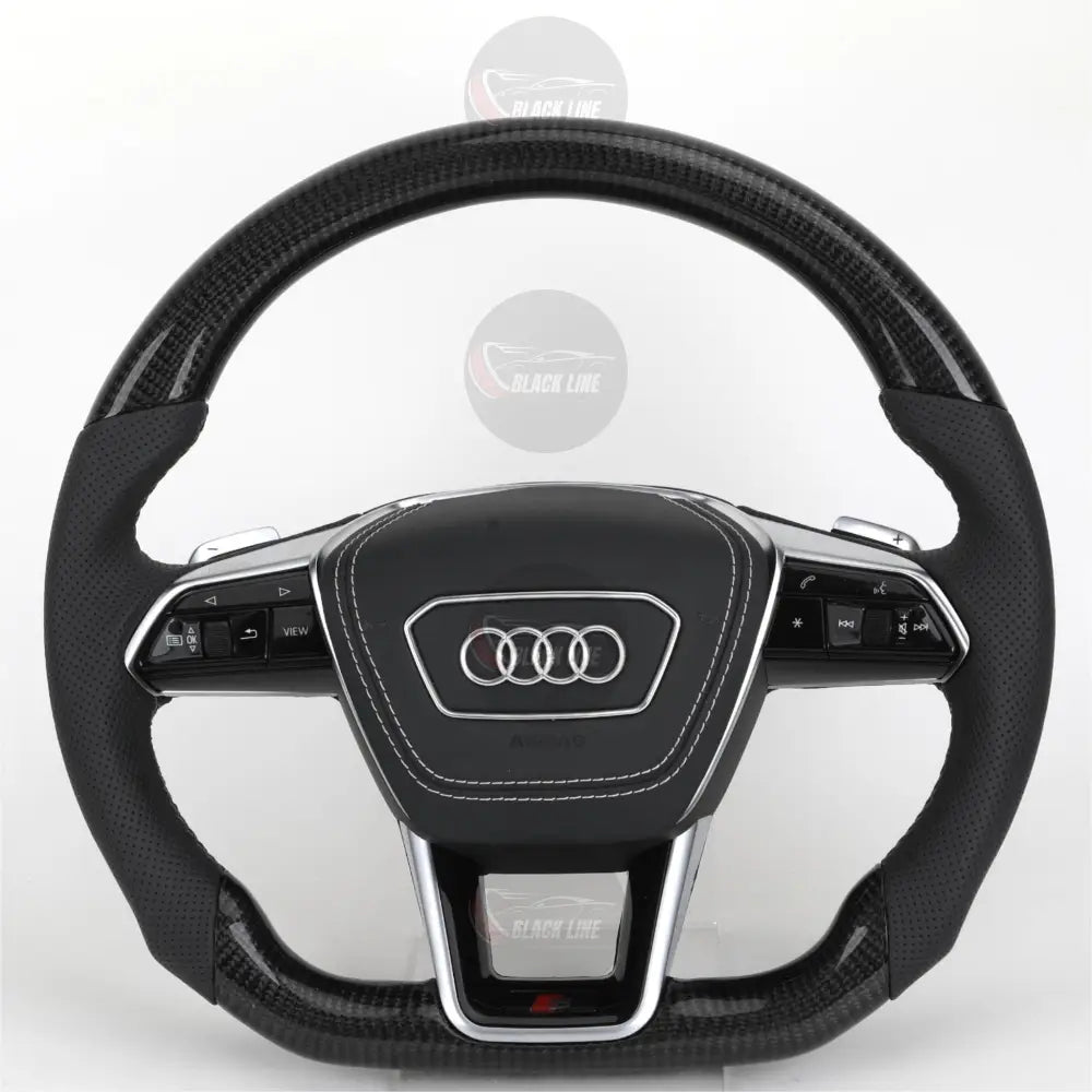 Volante Audi S Line en Fibra de Carbono y Cuero Perforado con Levas y Multifunción