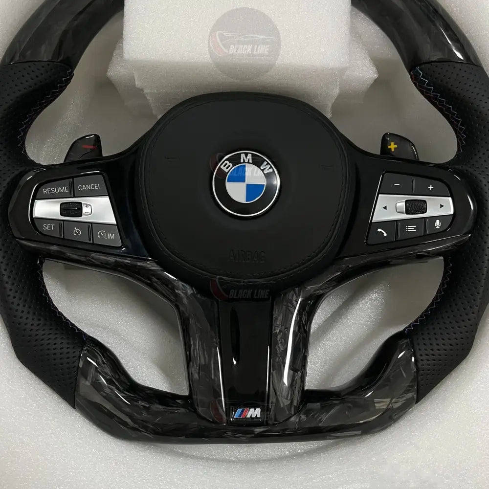 Volante BMW M Deportivo en Carbono Forjado y Piel Perforada | Marcador Bicolor Levas de Cambio Fondo Plano y Airbag