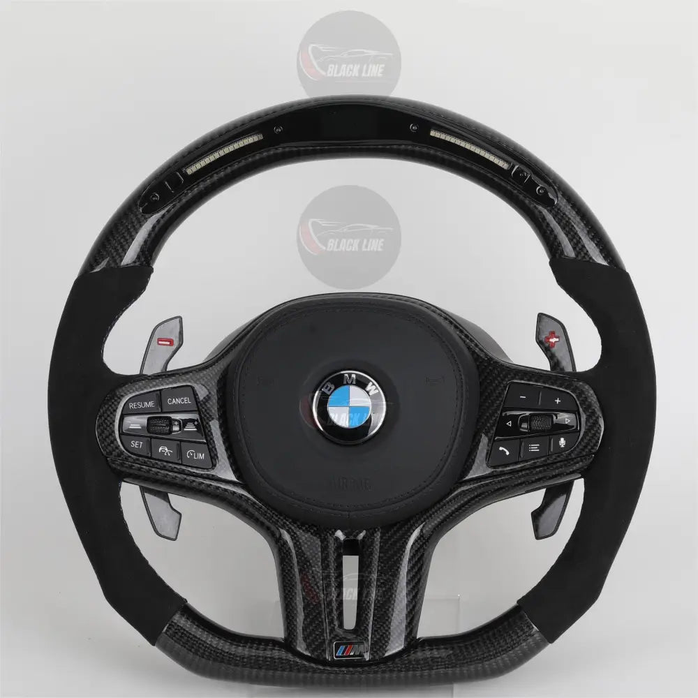 Volante BMW M Deportivo en Fibra de Carbono y Alcántara | Pantalla LED Levas de Carbono Fondo Plano y Airbag