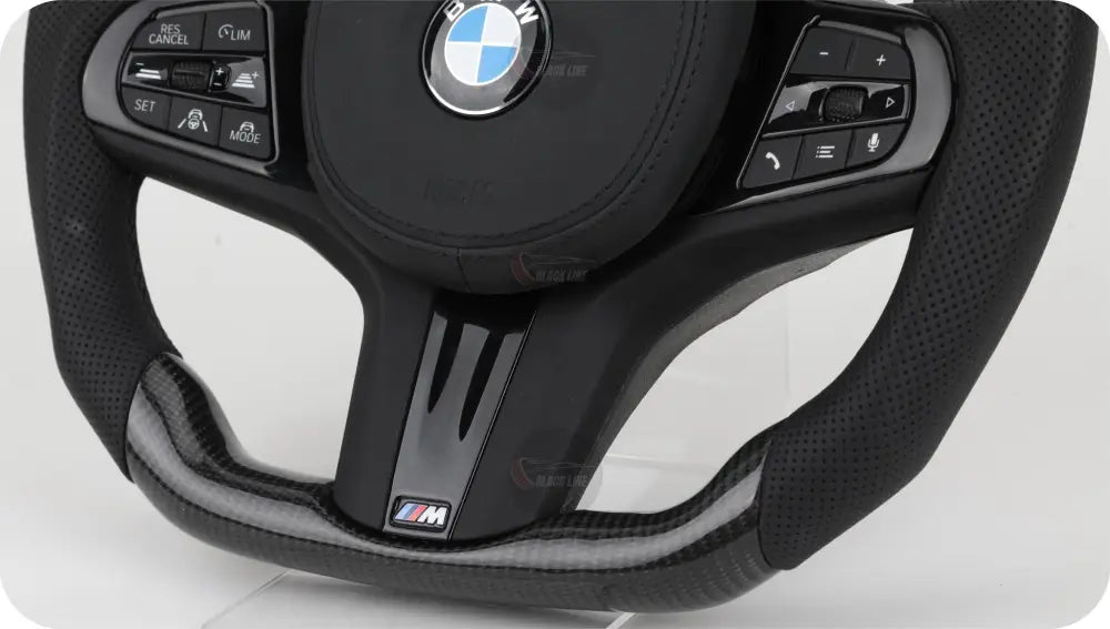 Volante BMW M Deportivo en Fibra de Carbono y Cuero Perforado | Display LED Levas Multifunción Airbag y Fondo Plano