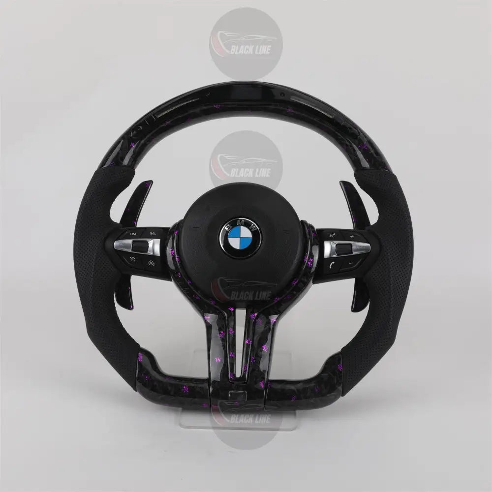 Volante BMW M Performance Estilo Racing en Fibra de Carbono con Flakes Morados Cuero Perforada Race Display y Levas