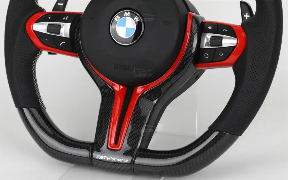 Volante BMW M Performance en Fibra de Carbono Cuero Perforado y Detalles Rojos con Levas y Multifunción