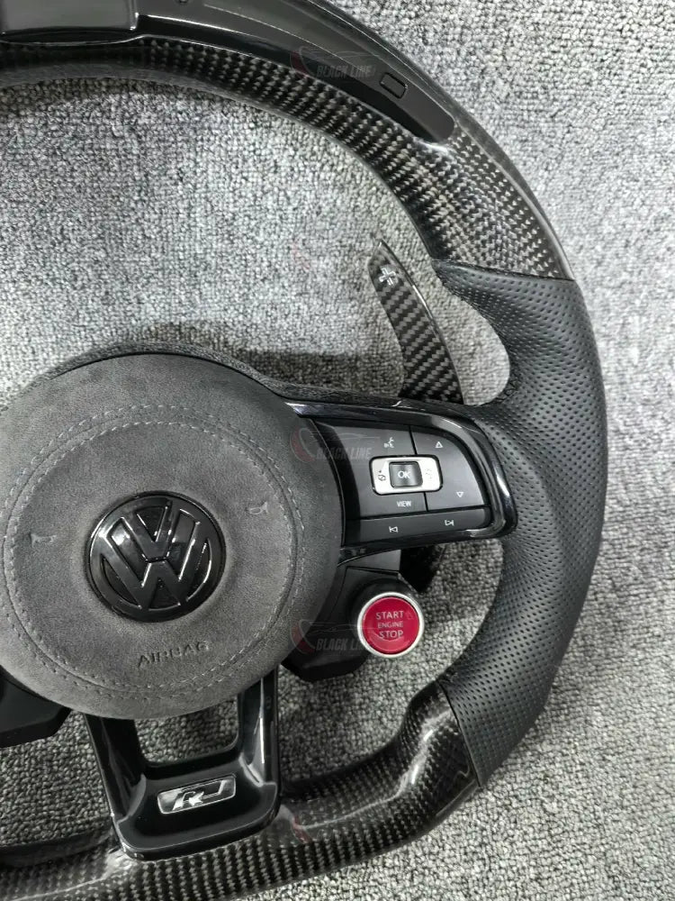 Volante Deportivo Volkswagen R de Carbono Cuero Perforado y LED con Levas Drive Select Start Engine Stop y Airbag