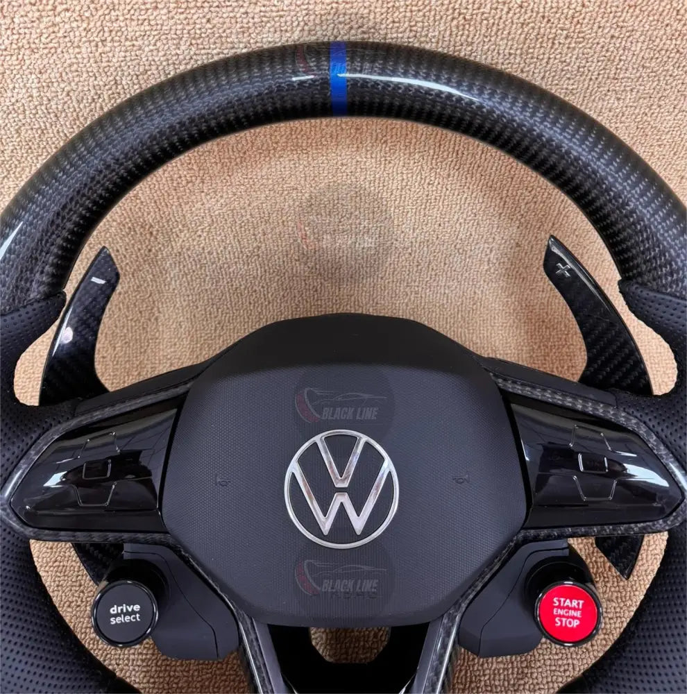 Volante Deportivo Volkswagen R-Line de Fibra de Carbono y Cuero Perforado con Mandos Multifunción