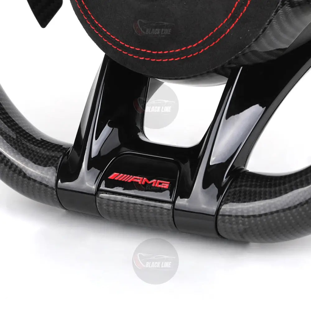 Volante Mercedes-AMG Deportivo en Carbono y Alcántara | Pantalla LED Levas de Carbono Costuras Rojas y Airbag