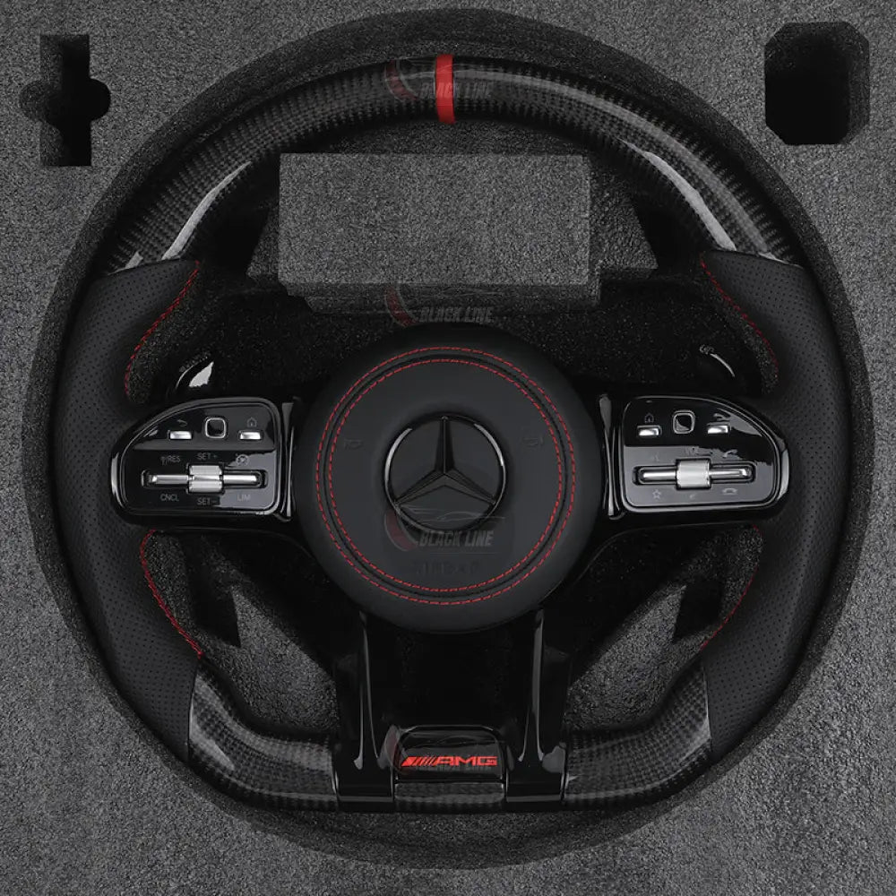 Volante Mercedes-AMG Performance | Carbono Brillo Cuero Negro y Detalles Rojos