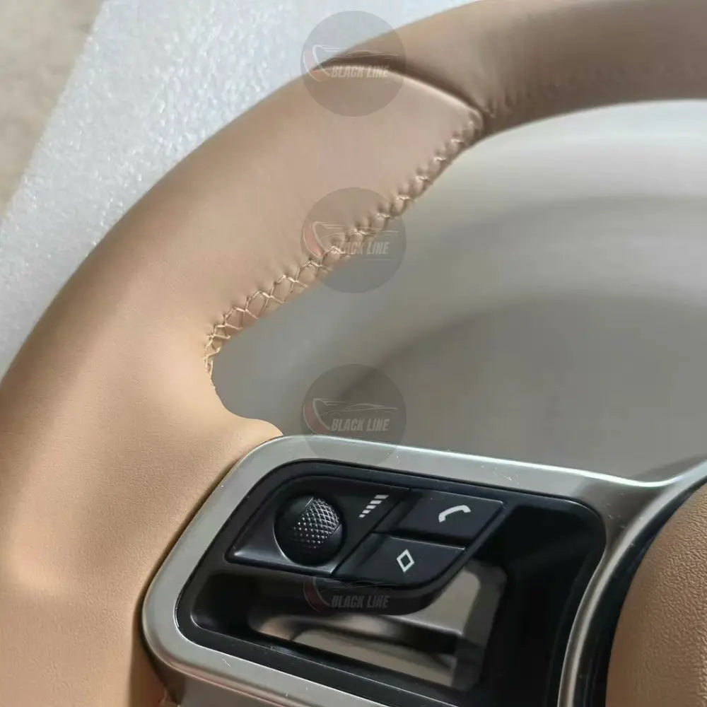Volante Porsche en Cuero Beige Camel | Levas de Cambio Mandos Multifunción Radios Metalizados y Airbag