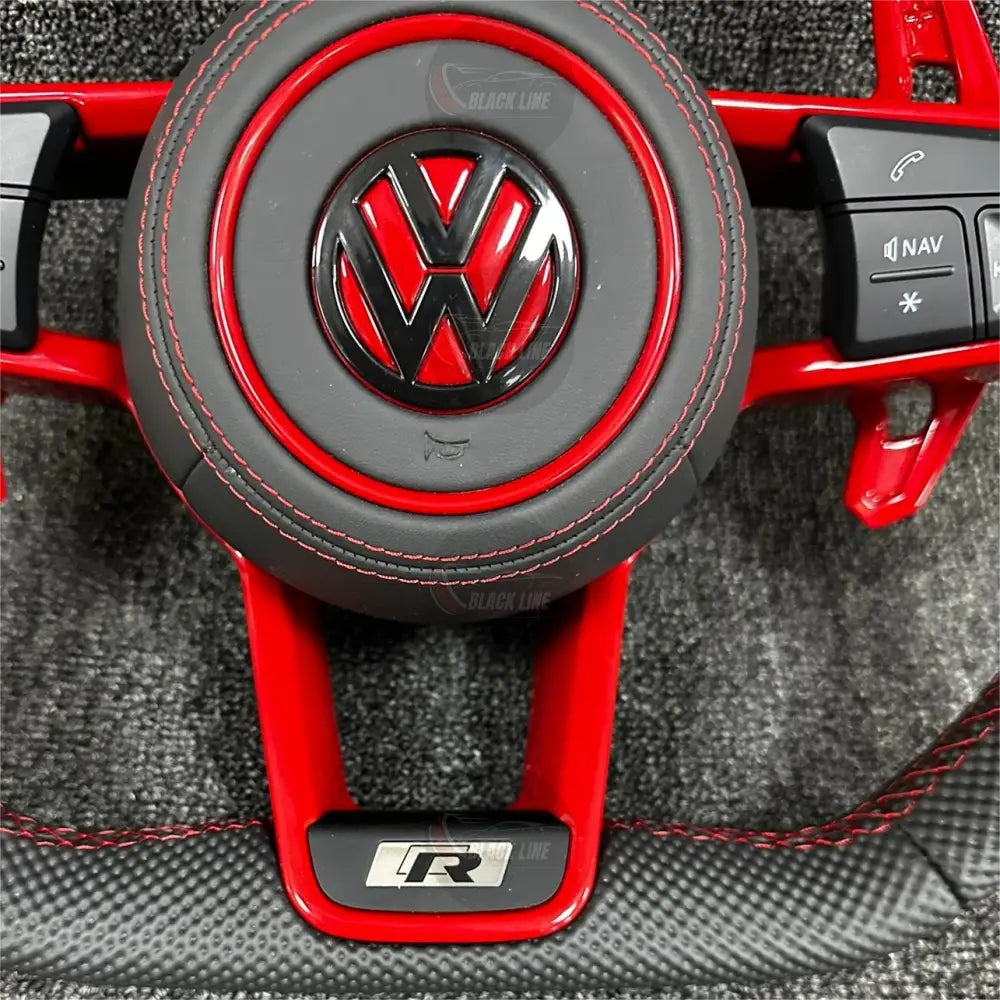 Volante Volkswagen R Deportivo en Cuero Negro Texturizado | Levas Rojas Multifunción Airbag y Marcador Central Rojo