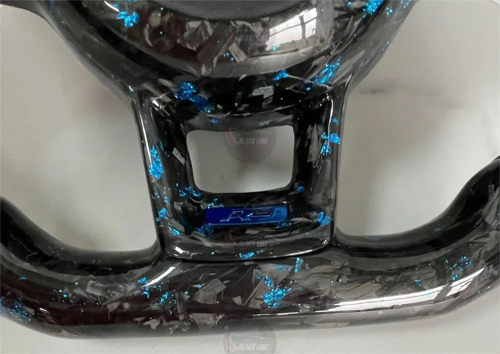 Volante Volkswagen R Deportivo en Fibra de Carbono Forjado con Detalles Azules y Cuero Perforado | Display LED Levas