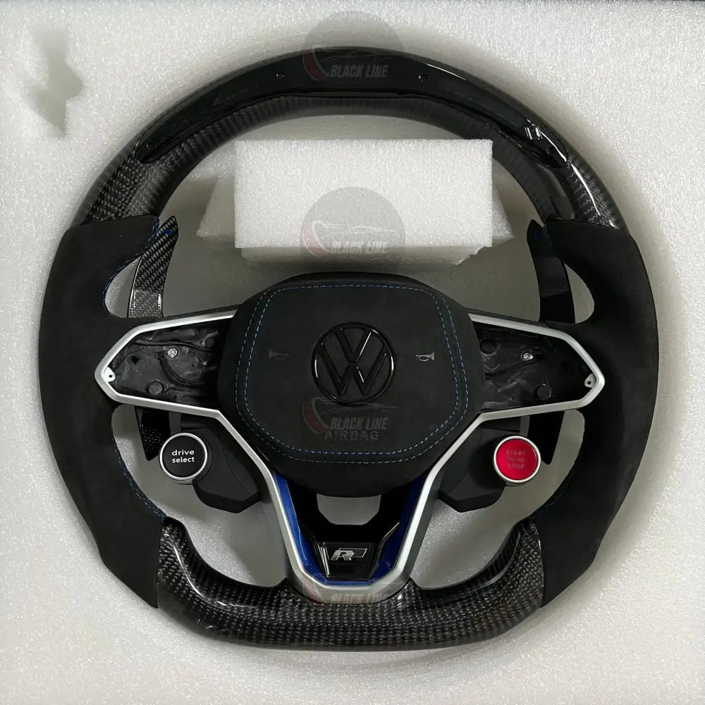 Volante Volkswagen R Deportivo en Fibra de Carbono y Alcántara | Display LED Levas de Carbono Drive Select Start Engine