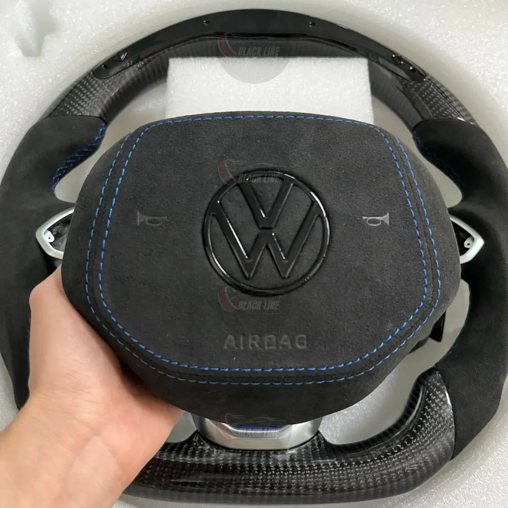 Volante Volkswagen R Deportivo en Fibra de Carbono y Alcántara | Display LED Levas de Carbono Drive Select Start Engine