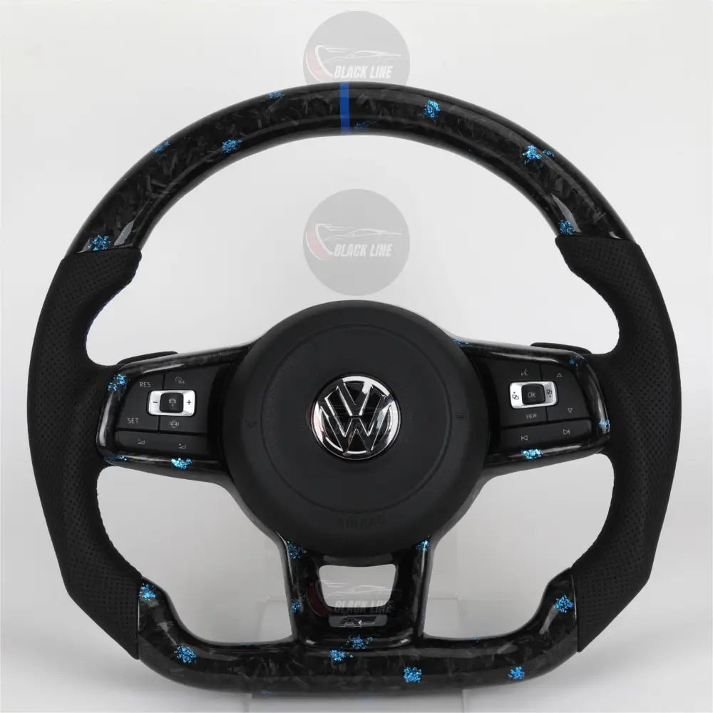 Volante Volkswagen R Performance en Fibra de Carbono Negro con Costuras Azules Levas DSG y Multifunción