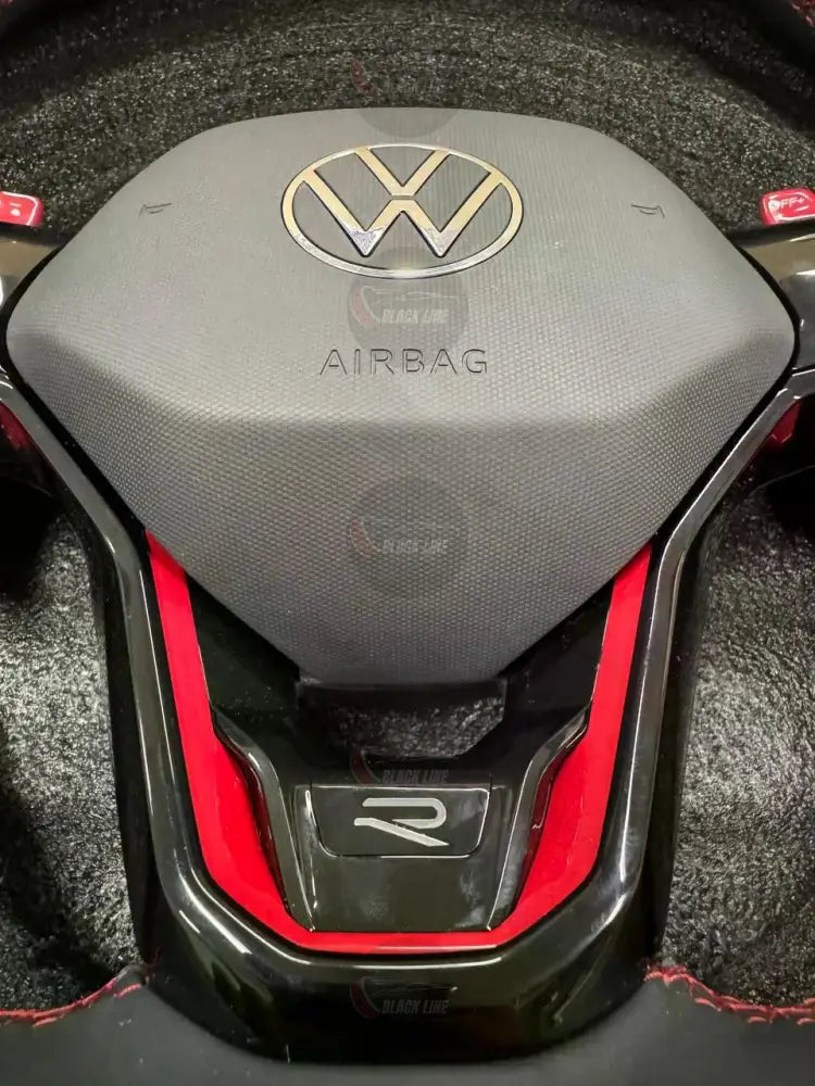 Volante Volkswagen R Performance en Negro Perforado con Levas Rojas Costuras Rojas y Multifunción